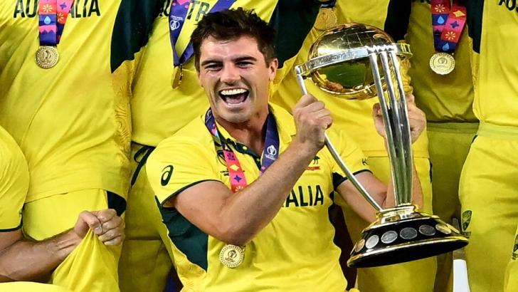 Pat Cummins celebrates as Australia win Cricket World Cup